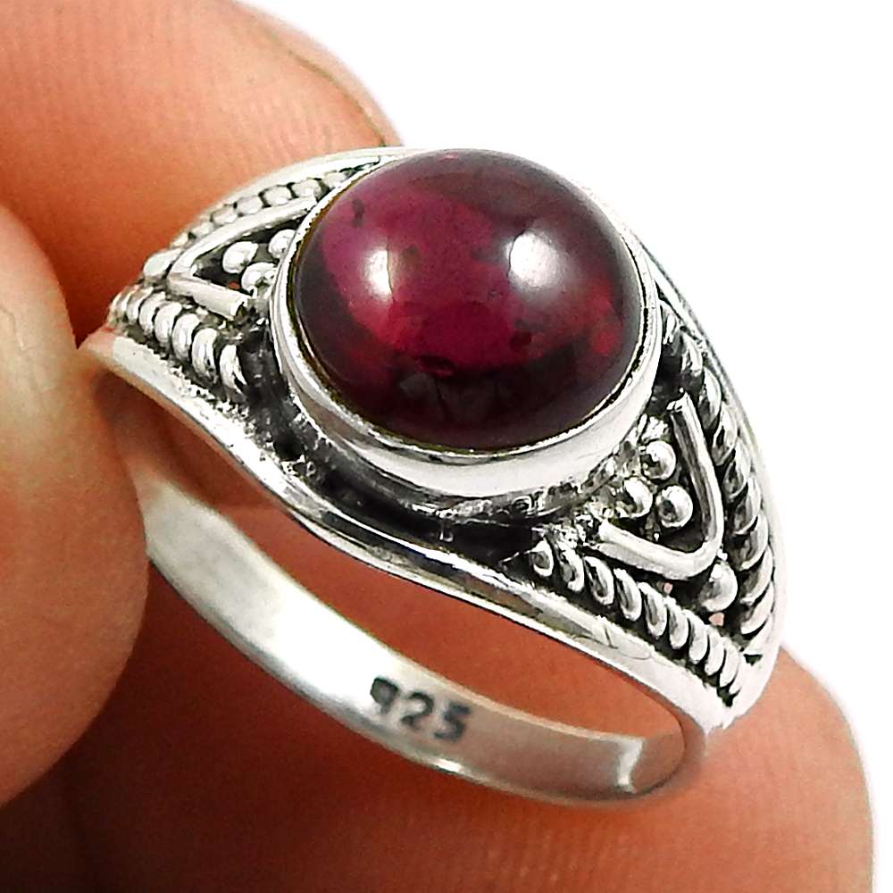 925 Sterling Silver Garnet Gemstone Handmade Jewelry Ring 