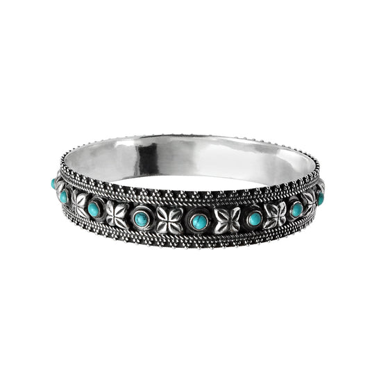 925 Solid Silver Natural Turquoise New Unique Artisan Throat Chakra Bezel Bangle