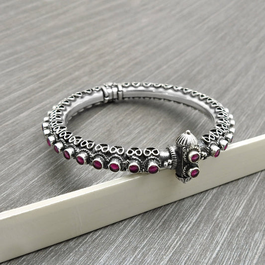 Ruby Gemstone Artisan Bangle 925 Solid Sterling Silver Jewelry