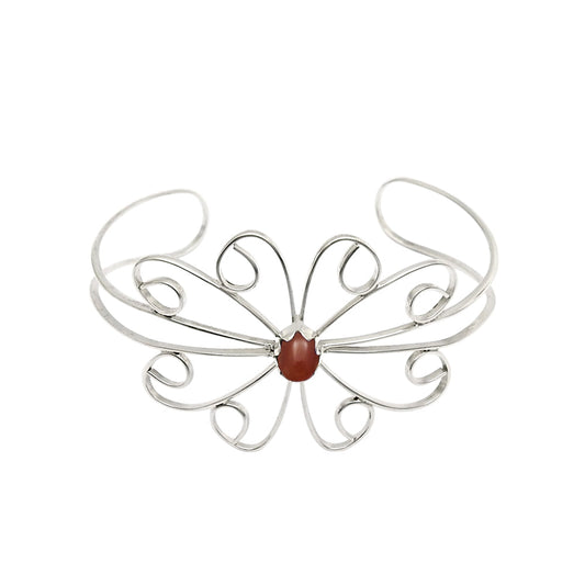 Sacral Chakra Carnelian Stone Solid Silver Flower Birthday Friend Gift Bangle