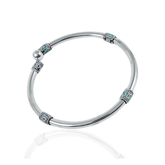 925 Sterling Silver Enamel Cuff Bangle For Women