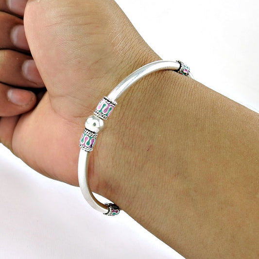 925 Sterling Silver Enamel Cuff Bangle For Women