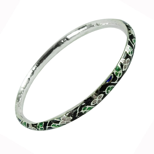 Solid 925 Sterling Silver Enamel Cuff Bangle For Women