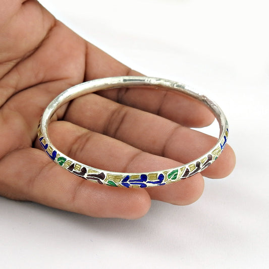 Solid 925 Sterling Silver Enamel Cuff Bangle For Women Girls