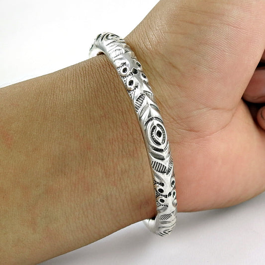 Solid 925 Sterling Silver Hollow Bangle Women Jewelry