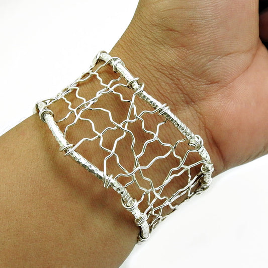 Solid 925 Sterling Silver Filigree Handmade Cuff Bangle