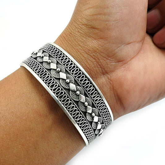 Solid 925 Sterling Silver Artisan Cuff Bangle