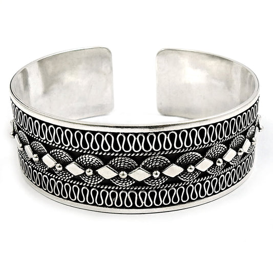 Solid 925 Sterling Silver Artisan Cuff Bangle