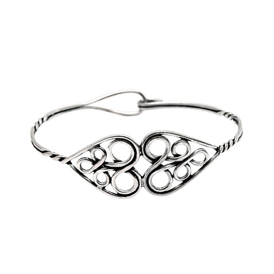 925 Sterling Silver Heart Cuff Bangle