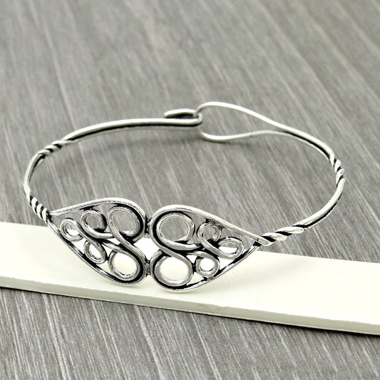 925 Sterling Silver Heart Cuff Bangle