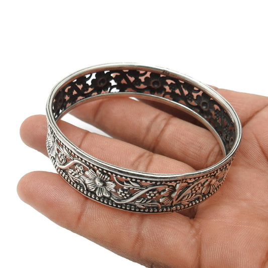 Solid 925 Sterling Silver Artisan Bangle For Women