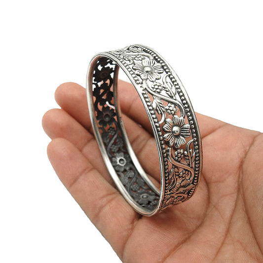 Solid 925 Sterling Silver Artisan Bangle For Women