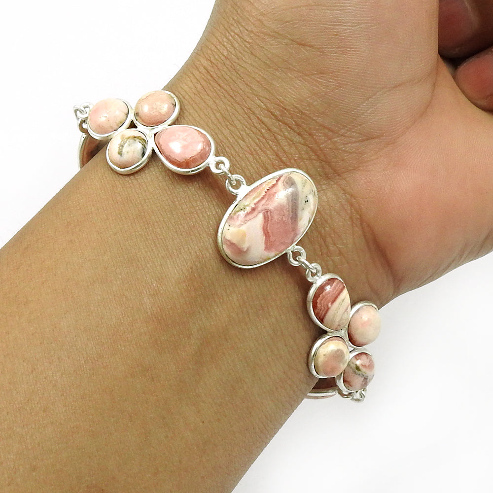 HANDMADE 925 Sterling Silver Natural RHODOCHROSITE Gemstone Bracelet