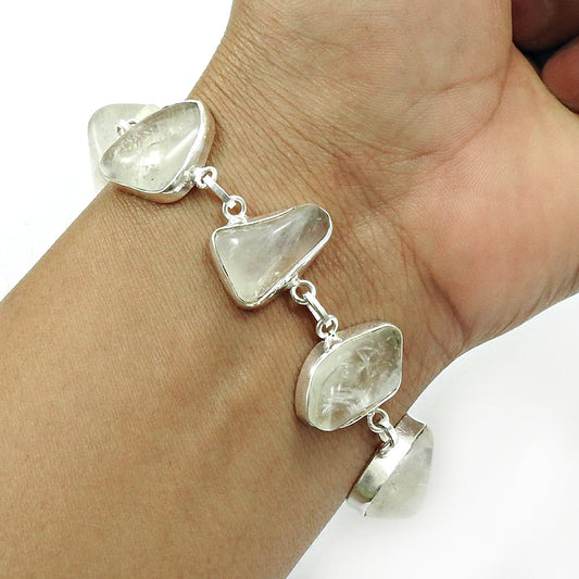 Cabochon Crystal Stone Chain Handmade Bracelet Jewelry Sterling Silver