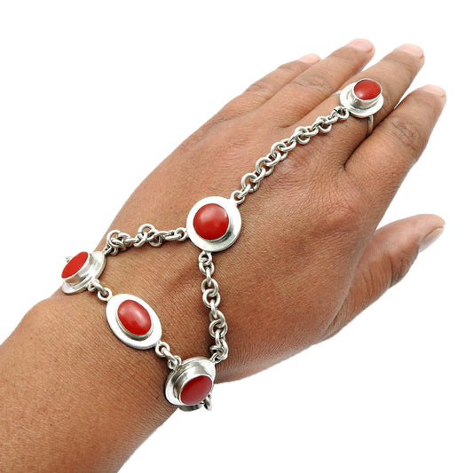 Red Onyx Gemstone 925 Sterling Silver Bezel Wedding Chain Handcrafted Bracelet