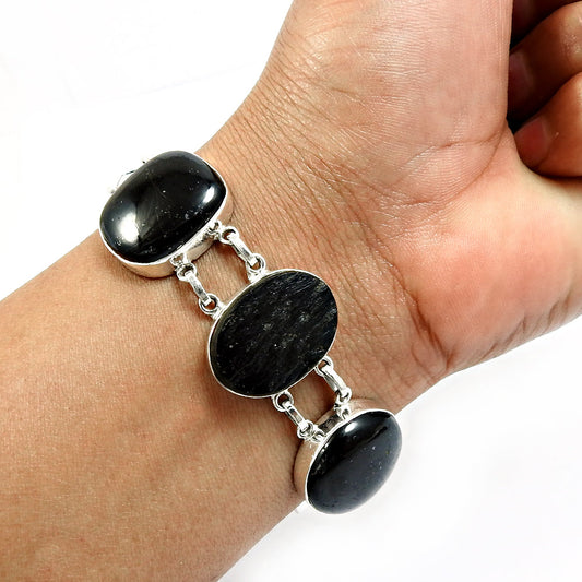 Natural Black Tourmaline Healing Bracelet 925 Sterling Silver R5