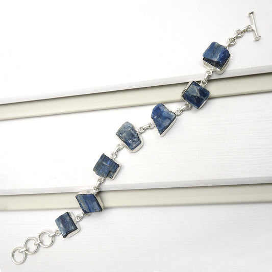 Rough Stone Natural Kyanite 925 Sterling Silver Bezel Bracelet Jewelry