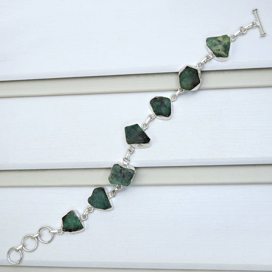 Rough Stone Emerald 925 Sterling Silver Handmade Bracelet