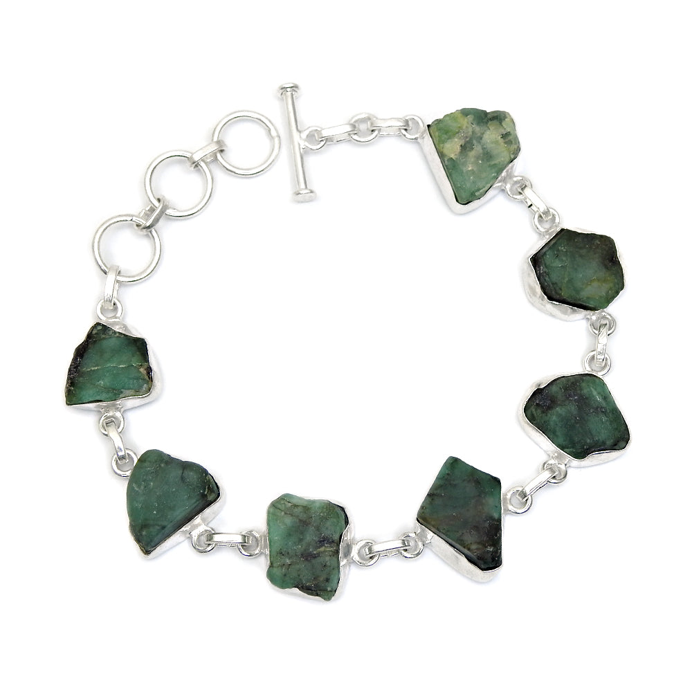 Rough Stone Emerald 925 Sterling Silver Handmade Bracelet