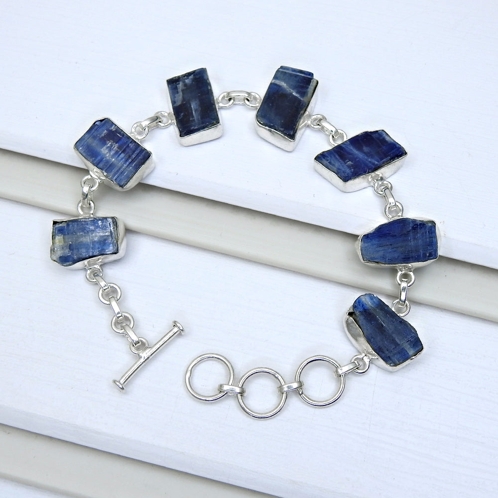 Rough Stone Natural Kyanite 925 Sterling Silver Bracelet Jewelry