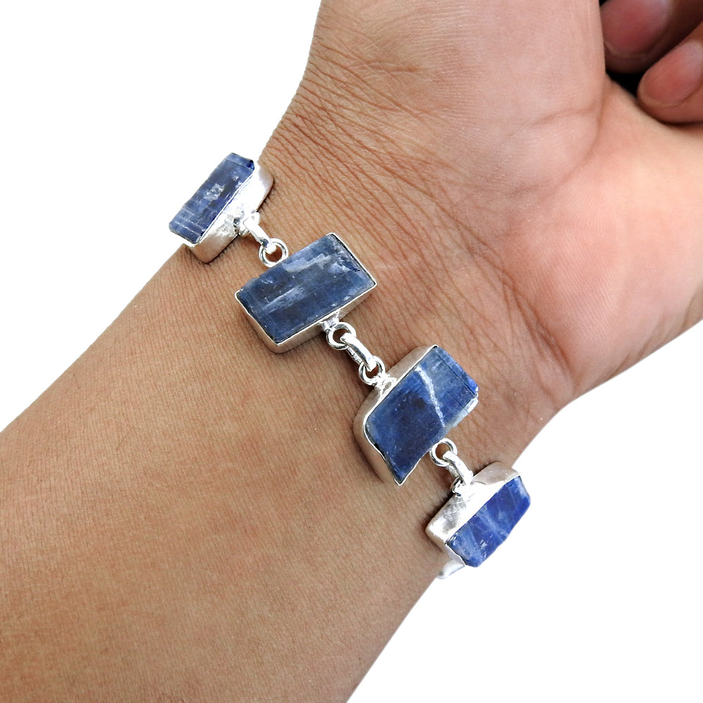 Rough Stone Natural Kyanite 925 Sterling Silver Bracelet Jewelry