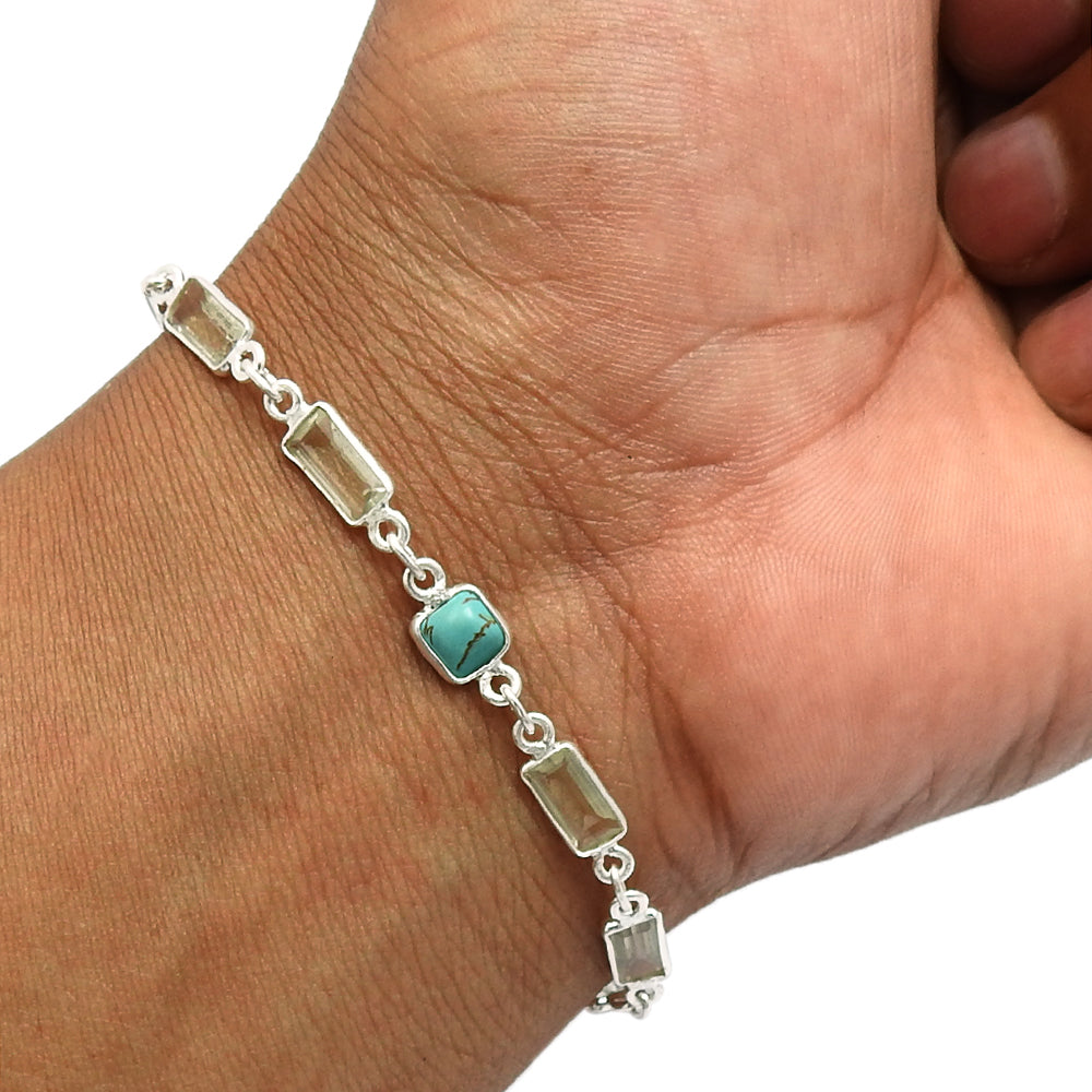 Turquoise Green Amethyst Gemstone Bracelet 925 Sterling Silver Jewelry