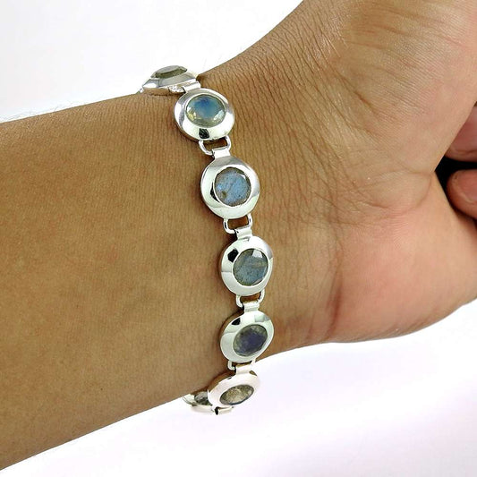 925 Solid Silver Labradorite Gemstone Mother Chain Anniversary Tribal Bracelet