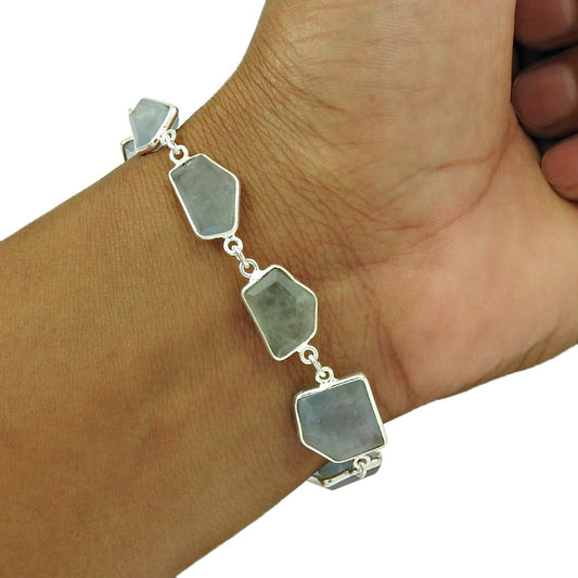 Aquamarine Gemstone 925 Silver Anniversary Ethnic Chain Sister Birthday Bracelet