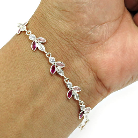 Natural Cubic Zirconia Gemstone 925 Silver Chain Vintage Bracelet For Women C4