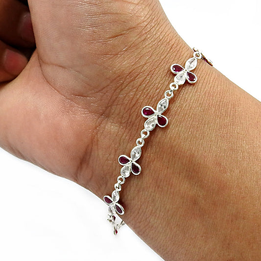 Birthday Gift Natural Cubic Zirconia Chain Vintage Bracelet 925 Silver F17