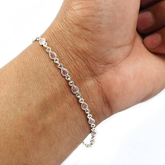 Pear Cubic Zirconia Stone 925 Solid Silver Bohemian Sister Chain Bezel Bracelet