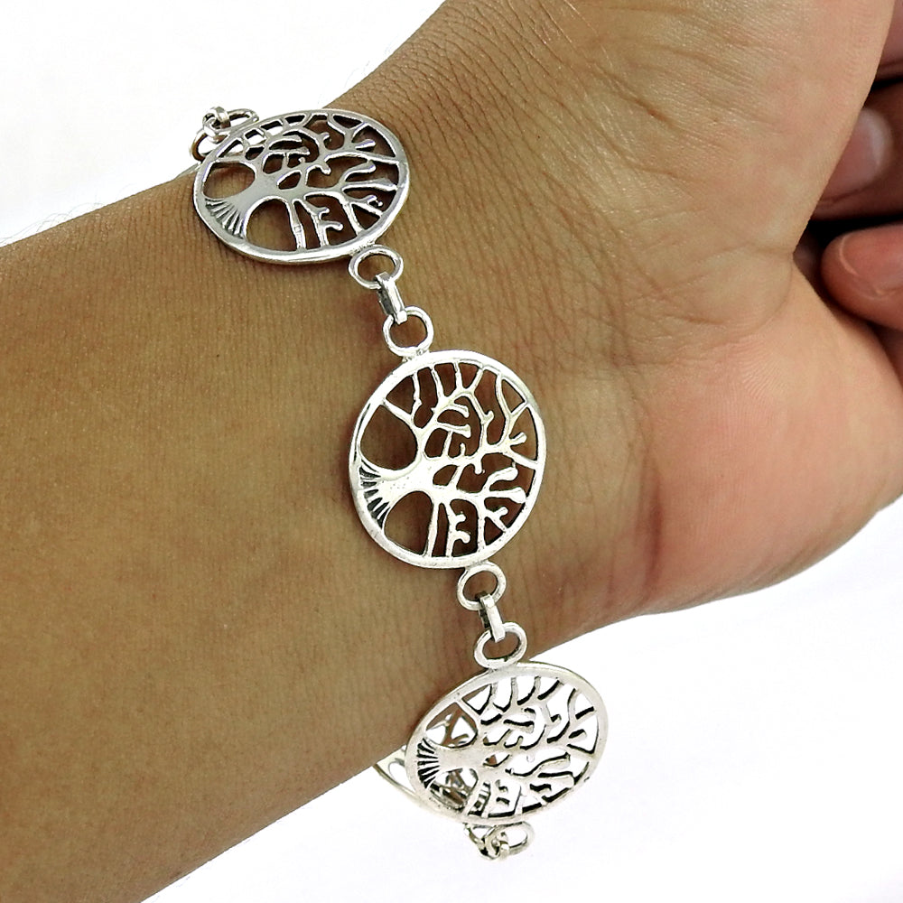 Solid 925 Sterling Silver Tree of Life Bracelet