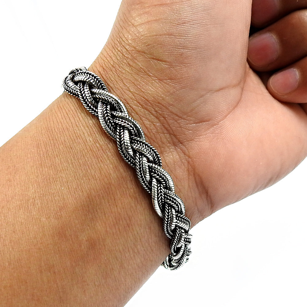 Intertwined Chain Bracelet 925 Sterling Oxidized Silver Jewelry