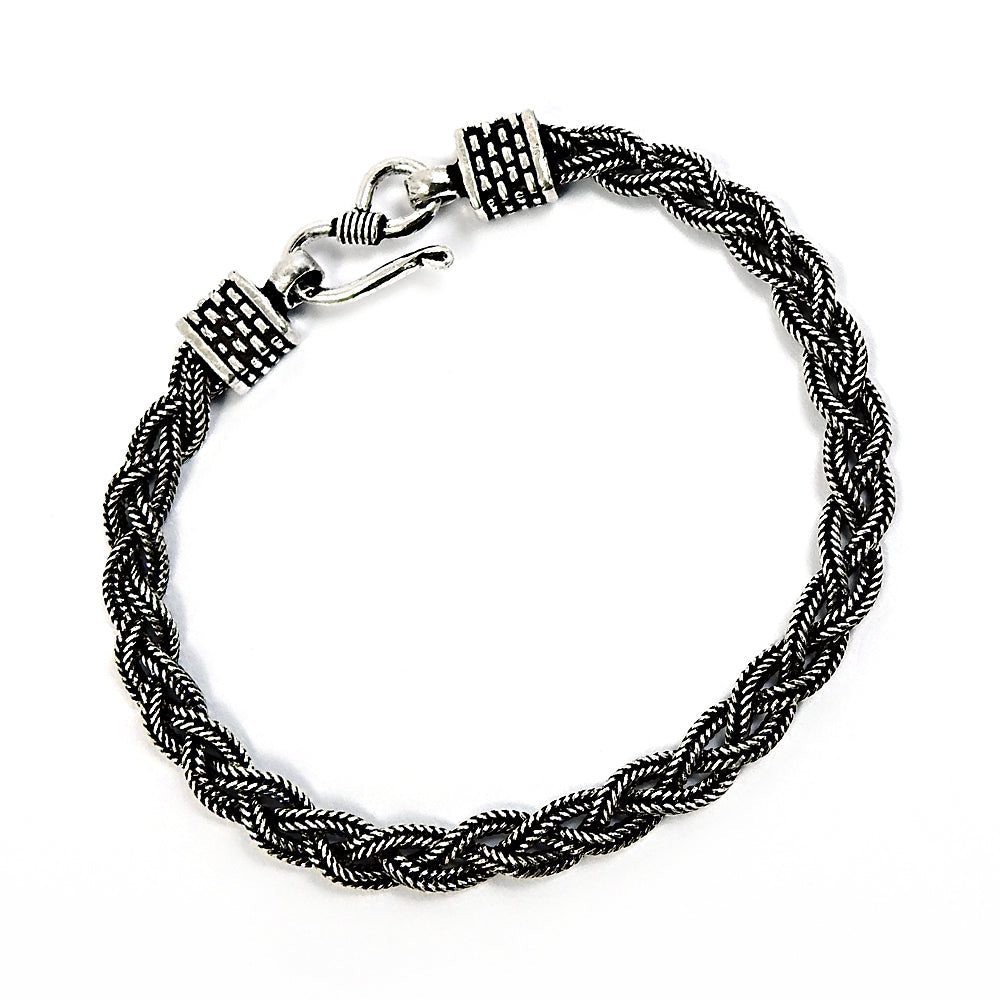 Solid 925 Sterling Oxidized Silver Intertwined Chains Bracelet