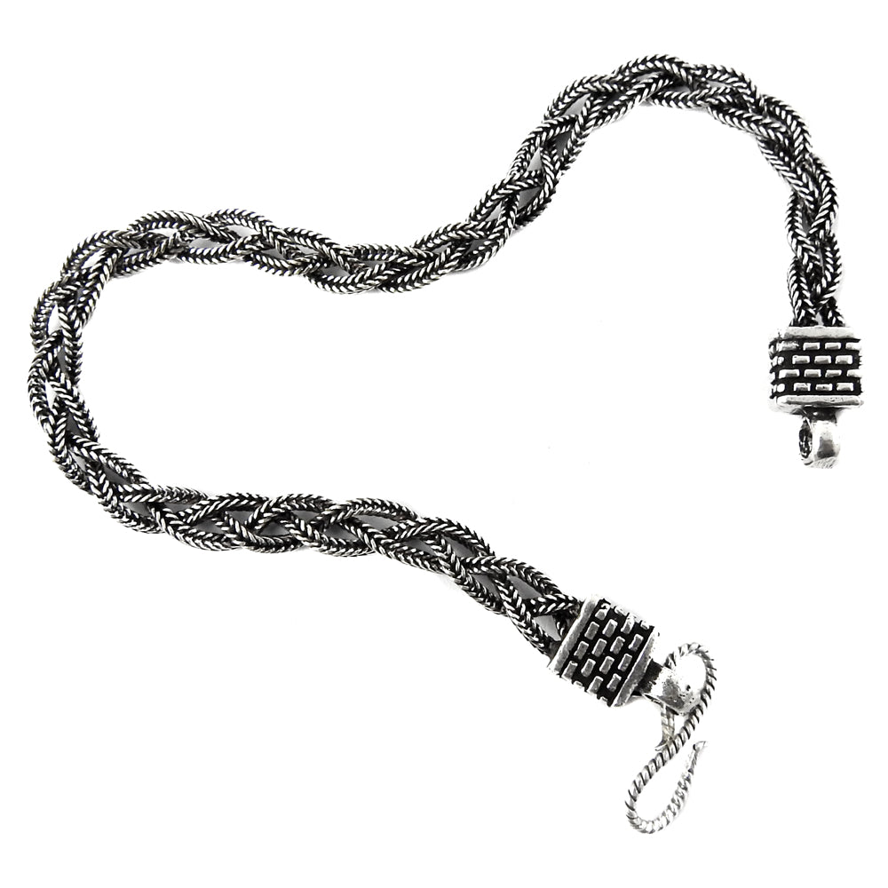 Solid 925 Sterling Oxidized Silver Intertwined Chains Bracelet