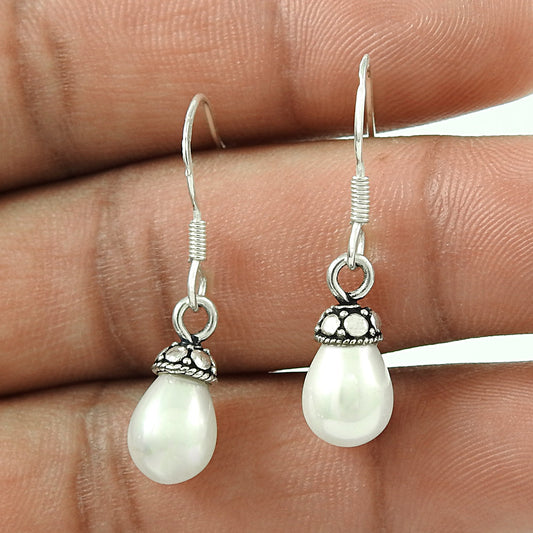 June Birth Briolette Natural Pearl Unique Drop Bezel Earrings 925 Solid Silver