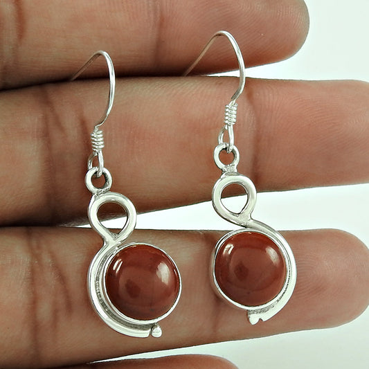 925 Solid Silver Natural Jasper Vintage Anniversary Dangle Drop Bezel Earrings