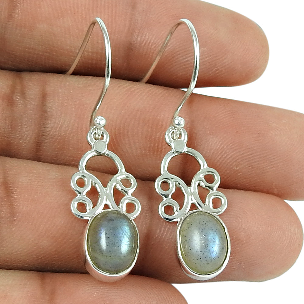 Natural Labradorite Gemstone 925 Silver Drop Dangle Ethnic Earrings For Girls N2