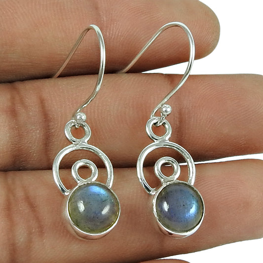 Natural Labradorite 925 Silver Drop Dangle Vintage Earrings For Girls B76