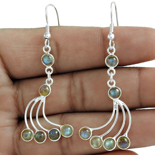 Round Natural Labradorite Sterling Silver Boho Dangle Anniversary New Earrings