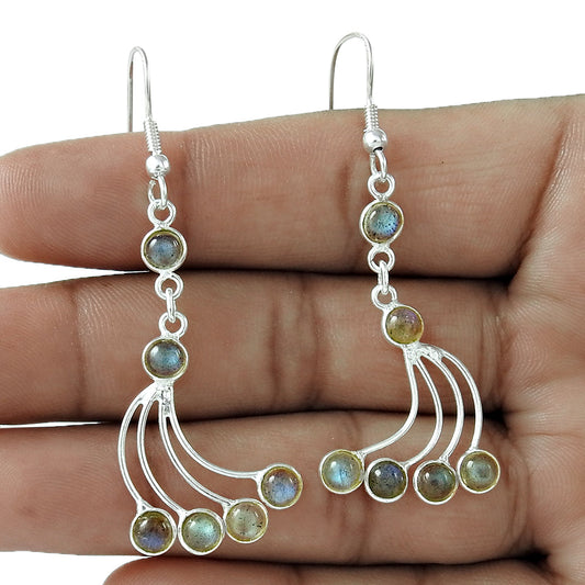 Round Natural Labradorite Sterling Silver Boho Dangle Anniversary New Earrings