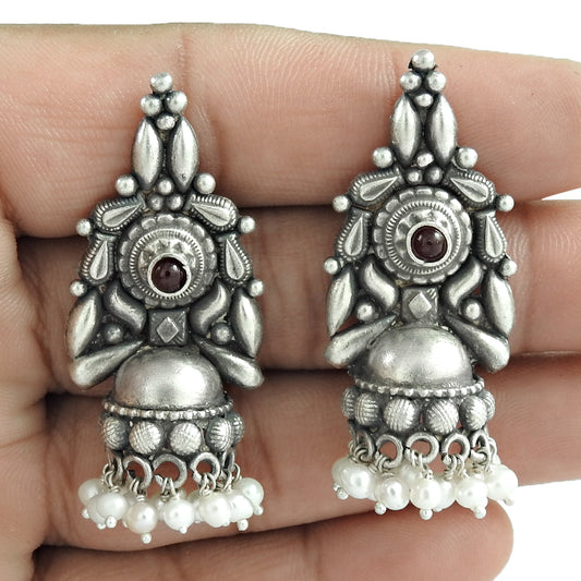 Round Pearl Jhumki Daughter New Dangle Drop Root Chakra Earrings Sterling Silver