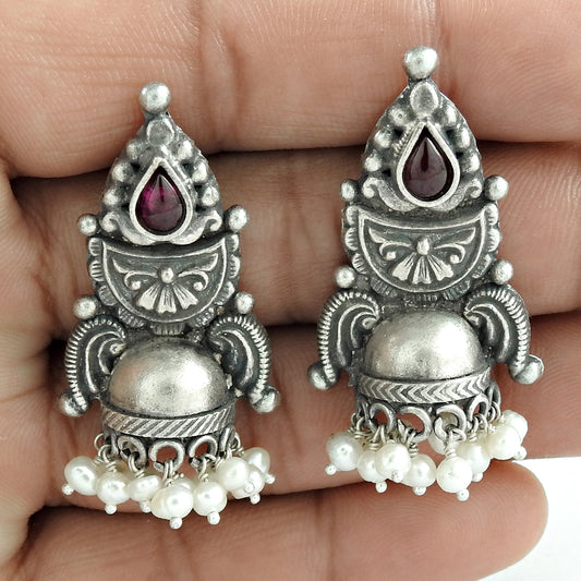 Woman Gift 925 Silver Wholesale Jewelry Natural Garnet Jhumki Earrings X1