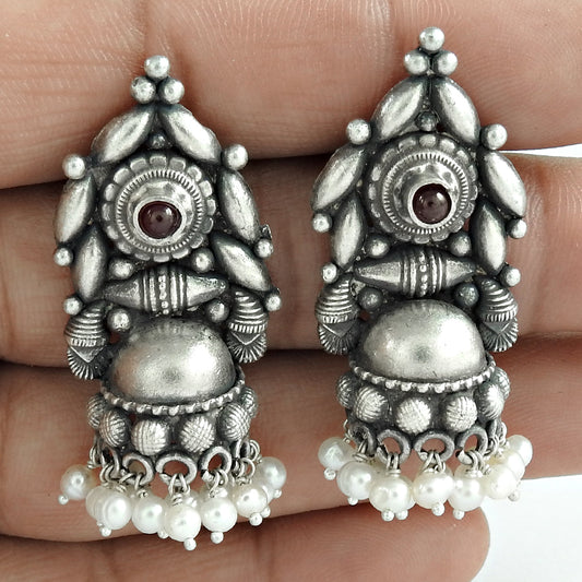 Gift For Woman Drop Dangle Tribal Earrings 925 Silver Natural Garnet F35