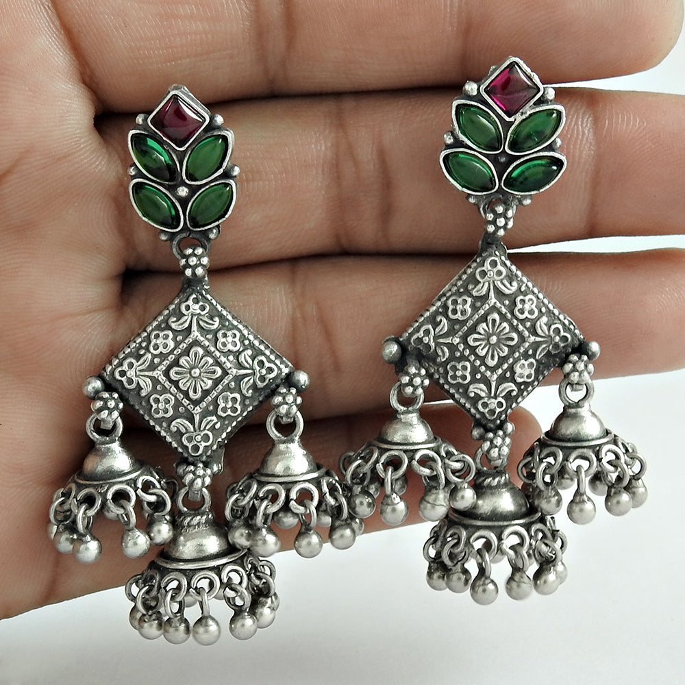 Natural Ruby Green Onyx Gemstone Bohemian Earrings 925 Sterling Silver Jewelry