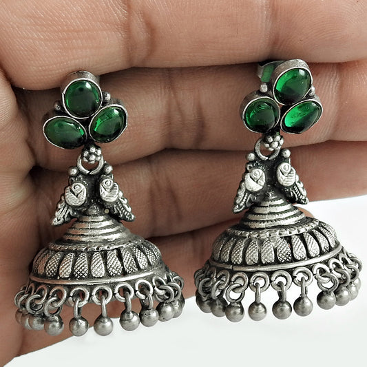 Gift For Woman Drop Dangle Jhumki Earrings 925 Silver Natural Green Onyx Gemstone D44