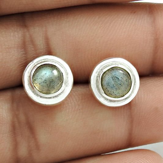 Woman Gift 925 Silver Natural Labradorite Gemstone Stud Earrings N62