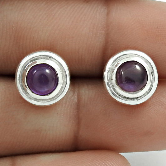 Woman Gift 925 Silver Natural Amethyst Gemstone Stud Boho Earrings A61