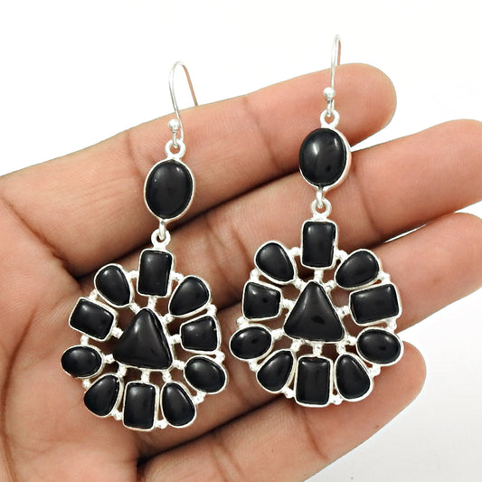 Gift Artisan Earrings 925 Silver Wholesale Jewelry Natural Black Onyx Gemstone V2