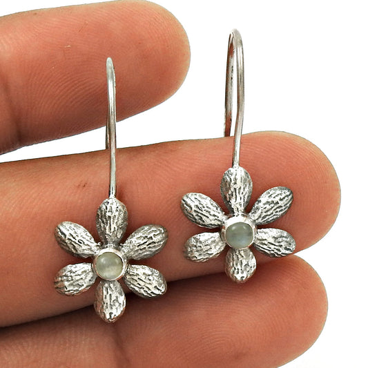 Natural Rainbow Moonstone Drop Dangle Flower Earrings 925 Silver For Women E7